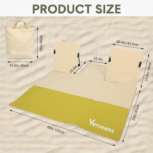 Verveens 2-Person Portable Beach Lounge Chair with Carry Bag - Lightweight Outdoor Picnic Mat with Back Support for Beach ...