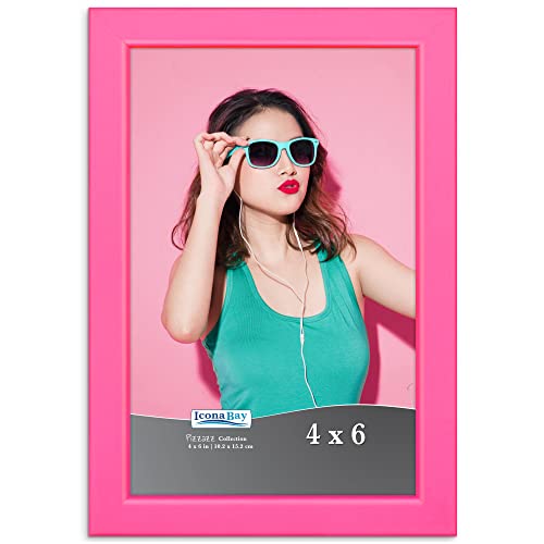 Icona Bay 4x6 Picture Frame, Pink Colored Solid Wood Scandinavian Style Frame for Photo, Pizzazz Collection