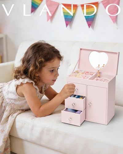 Vlando Musical Jewelry Box for Girls - Valentines Day Gift for Kid - Large Kid Music Box with Ballerina for Birthday Bedro...
