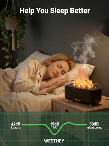 Essential Oil Diffuser, Fireplace Flame Aromatherapy Diffuser 500ml Aroma Humidifier for Home with 8 Colors Night Light, T...