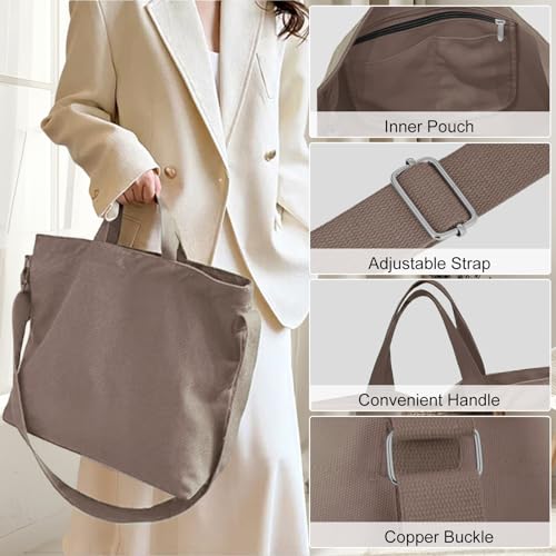 Women's Canvas Tote Bag inside Out Bag with Adjustable Crossbody Strap for Work Travel Shopping Durable Handbag for Men