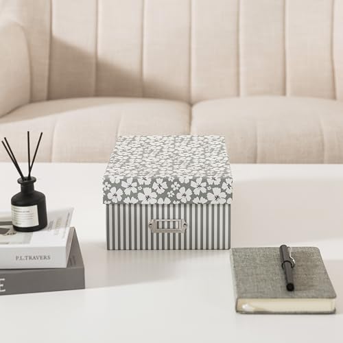 Soul & Lane Decorative Photo Storage Box with Lid, 11.7" × 7.7" × 4.5", Memory Box for Keepsakes, Floral Cardboard Picture...