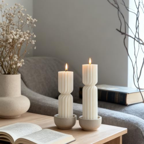 Set of 2 Ribbed Pillar Candles Handmade Soy Wax Scented Ribbed Candles,Hourglass Pillar Candle,Wax Elegant Bubble Natural ...