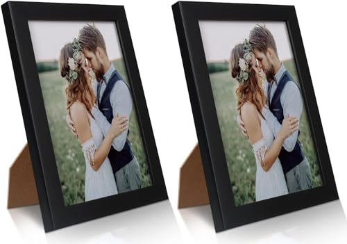PECULA 2 Pack 5x7 Picture Frame, Black Picture Frame for Wall and Tabletop Display, Resistant Plastic Photo with Clear Ple...
