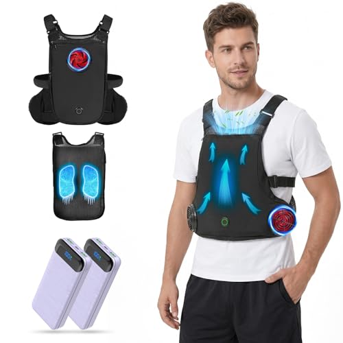 THEKUKU Cooling Vest with 3 Fans and Cooling Plate, Dual Battery Pack (2x30000mAh), Portable Air Conditioner Vest for Men ...