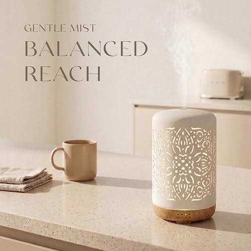 Earnest Living Essential Oil Diffuser White Ceramic Diffuser 250 ml Timers Night Lights and Auto Off Function Home Office ...