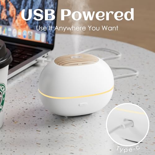 Soulorigin 100ml Mini Essential Oil Diffuser, Portable Aromatherapy Diffuser with Warm Light, One-Button Control, Auto Shu...