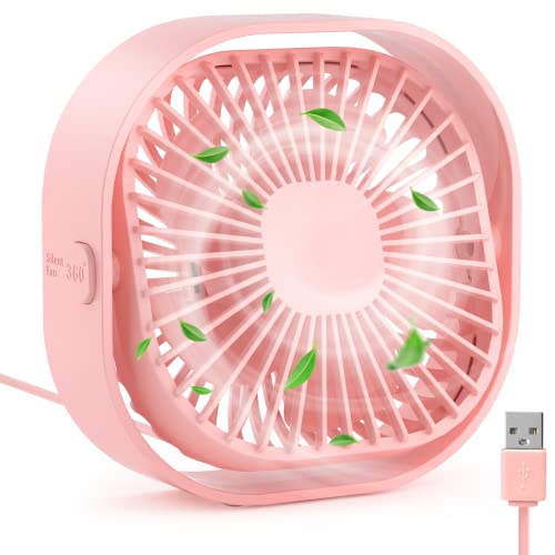 RJVW 4 Inch Small USB Desk Fan, 3-Speed Portable & 360°Rotatable Mini Cooling Fan, USB-Powered Desktop Fan for Home Office...