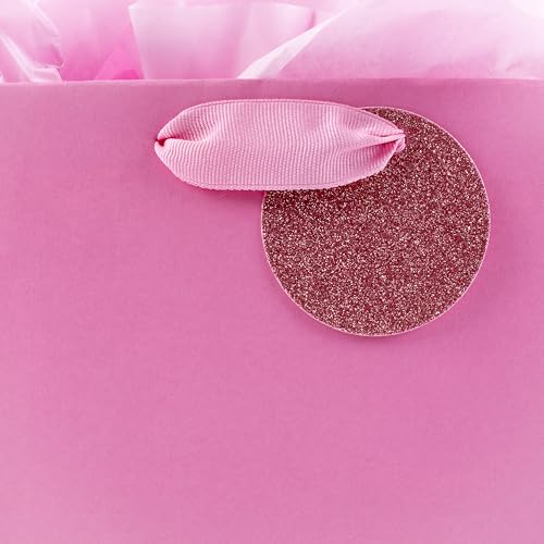 Hallmark 9" Medium Gift Bag with Tissue Paper (Pink Glitter Stripes) for Valentines Day, Birthdays, Baby Showers, Bridal S...