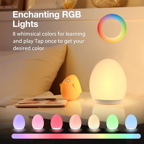 JolyWell Night Light for Kids, Baby Night Light with 7 Colors Changing Mode & Stepless Dimming, Nursery Night Light BPA Fr...