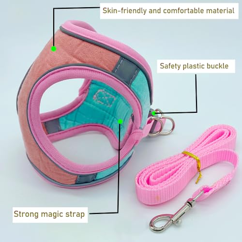 Anelekor Bunny Harness and Leash Set Reflective Strip Kitten Vest Harness Escape Proof Rabbit Leash Walking Pet Accessorie...