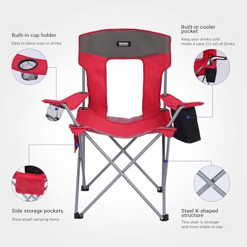 Byliable Camping Chairs Lawn Portable Foldable Camp Folding Lightweight Chair for Adults with Drink Holder and Cooler Pouc...