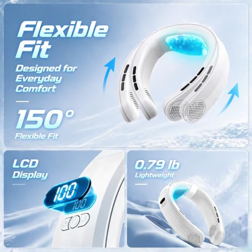 Neck Air Conditioner with Semiconductor Cooling Plate, 7000mAh Rechargeable Wearable Neck Fan with 3 Speeds, 0.79 lb Light...