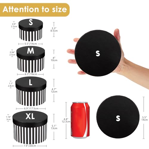 Oairse Gift Boxes with Lids for Presents Black and White Striped Round Box for Flower Arrangements Set of 4 Nesting Gift B...