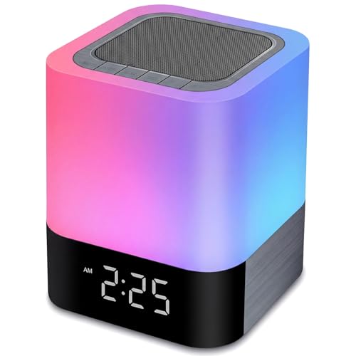 Gallstep Night Lights Bluetooth Speaker, Alarm Clock Bluetooth Speakers Touch Sensor Bedside Lamp Dimmable Multi-Color Cha...