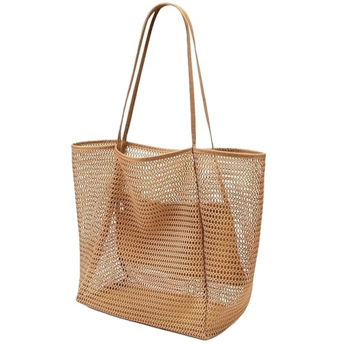 houlishu Women's mesh beach bag, summer travel mesh tote bag with large inner pocket, essential for pool vacation beach