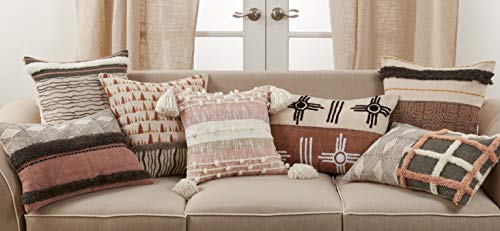 SARO LIFESTYLE Ryder Collection Two-Tone Design Printed and Embroidered Pillow Cover, 16"x24", Mocha