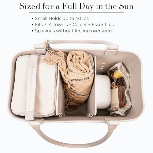 Organized Tote Beach Bag with Insulated Cooler, 2 Removable Dividers & Clear Pouch - Waterproof & Sandproof Shopping Bag f...