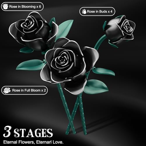 Black Rose Building Blocks Set for Kids, 634PCS Flower Bouquet Brick Toy, Romantic Gift for Girls, Women, Valentine's Day,...