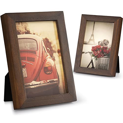 Emfogo 4x6 Picture Frame, Pack of 2 Photo Frame with Real Glass, Solid Wood Rustic Picture Frames 4x6 Display for Wall Dec...