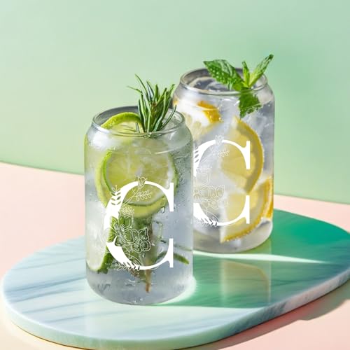 Unique Initial Glass Cup with Lids and Straws, Monogrammed Gifts Box Included Makeup Bag, Valentines Day Mothers Day Birth...