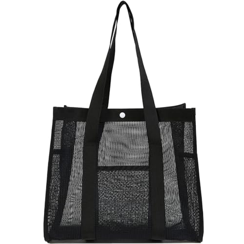 Noy Lacha Small Mesh Beach Bag Totes Lightweight Travel Toy Tote Mesh Swimming Pool Bag with Multiple Pockets