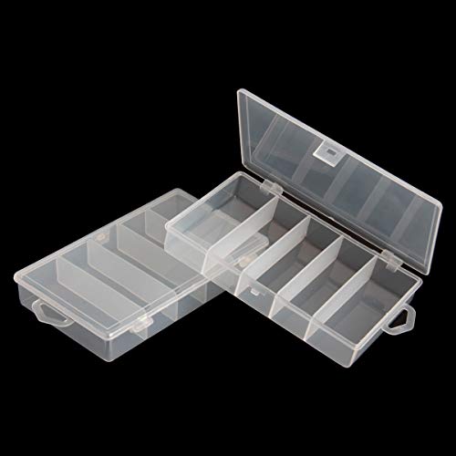 SBYURE 2 Pack 5 Grid Clear Plastic Fishing Tackle Storage Box Jewelry Making Findings Organizer Box Container Case Utility...