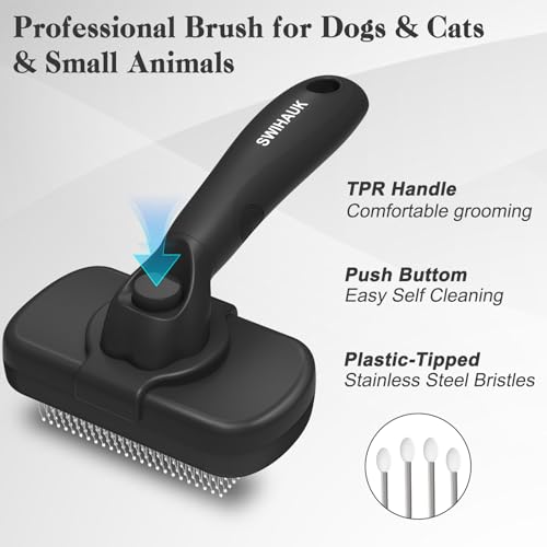 Swihauk Self Cleaning Slicker Brush for Dogs & Cats - Skin Friendly Deshedding and Grooming Brush for Haired Pets, Pet Sup...