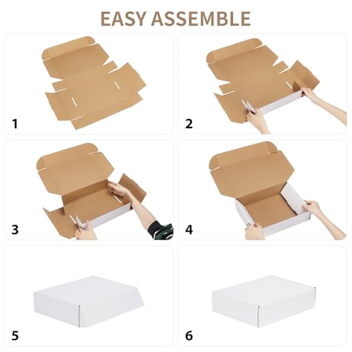 RLAVBL 12x9x3 Shipping Boxes Set of 6, White Corrugated Cardboard Box for Packing, Mailing, Business
