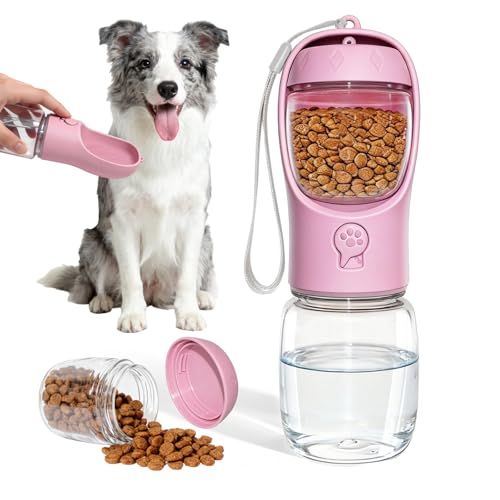 Dog Water Bottle, Portable Water Bottle with Food Container for Dogs Cat Pet Hiking Walking Travel Camping, Leak-Proof Dog...