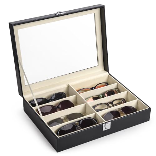 CO-Z Leather Multi Sunglasses Organizer for Women Men, Eyeglasses Eyewear Display Case with 8 Slots, Jewelry Watch Organiz...