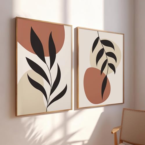 Boho Abstract Wall Art Mid Century Modern Painting Minimalist Boho Leaf Canvas Prints Botanical Wall Art Prints Set of 2 N...