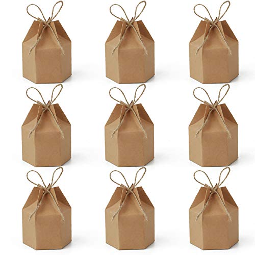 Lamantery 50Pack Mini Paper Gift Boxes Lantern Hexagon Kraft Paper Package Box with Twine Candy Chocolate Gift Packing Wra...