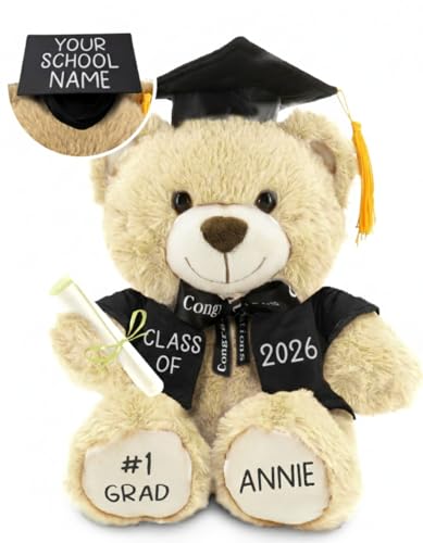 Printualist Personalized Graduation Teddy Bear Gift 2026 for Her Him, College, High School, 12 Inch - Cute Custom Beige Be...