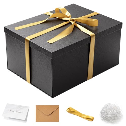 Mefleet 16x12x8 Inches Large Gift Box with Lid for Presents Big Deep Black Gift Boxes 1 Pack for Christmas, Birthday, Vale...