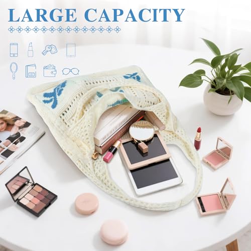 Topdear Crochet Tote Bag for Women, Aesthetic Crochet Mesh Beach Tote Bag, Summer Vacation Knitted Bag for Women Shoulder