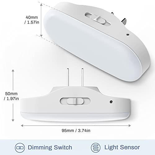 DORESshop Led Night Light, Plug into Wall, [2 Pack] with Dusk to Dawn Sensor, 1W 5000K Dimmable Night Light from 0LM to 10...