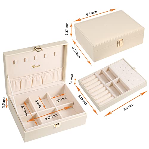 Voova Jewelry Box Organizer for Women Girls, 2 Layer Large Men Jewelry Storage Case, PU Leather Display Jewellery Holder w...