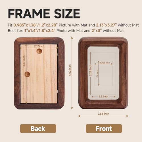 Solid Walnut Mini Picture Frame, Small Wood Photo Frame with Decorative Joinery Corners, Instax & Polaroid, Tabletop Displ...