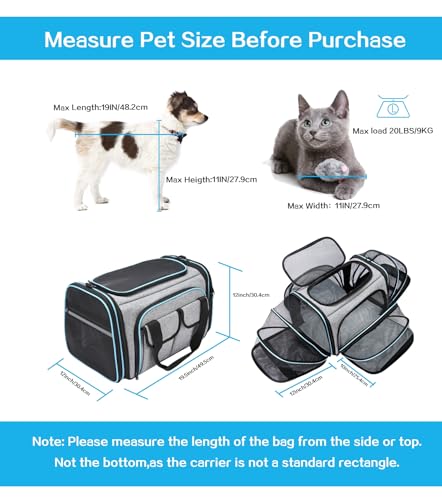 Airline Approved Pet Carrier, Large Soft Sided Pet Travel TSA Carrier 4 Sides Expandable Cat Collapsible Carriers with Rem...