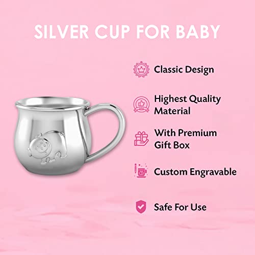 Krysaliis Silver Plated Bulge Piggy Cup for Baby - Elegant Engravable Personalized Cup Keepsake Gift - Crafted with Silver...