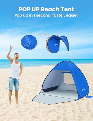 Glymnis Pop Up Beach Tent Beach Shade Tent for 1-4 Persons Sun Shelter UPF 50+ Enclose Zipper Door Portable Easy Up Beach ...