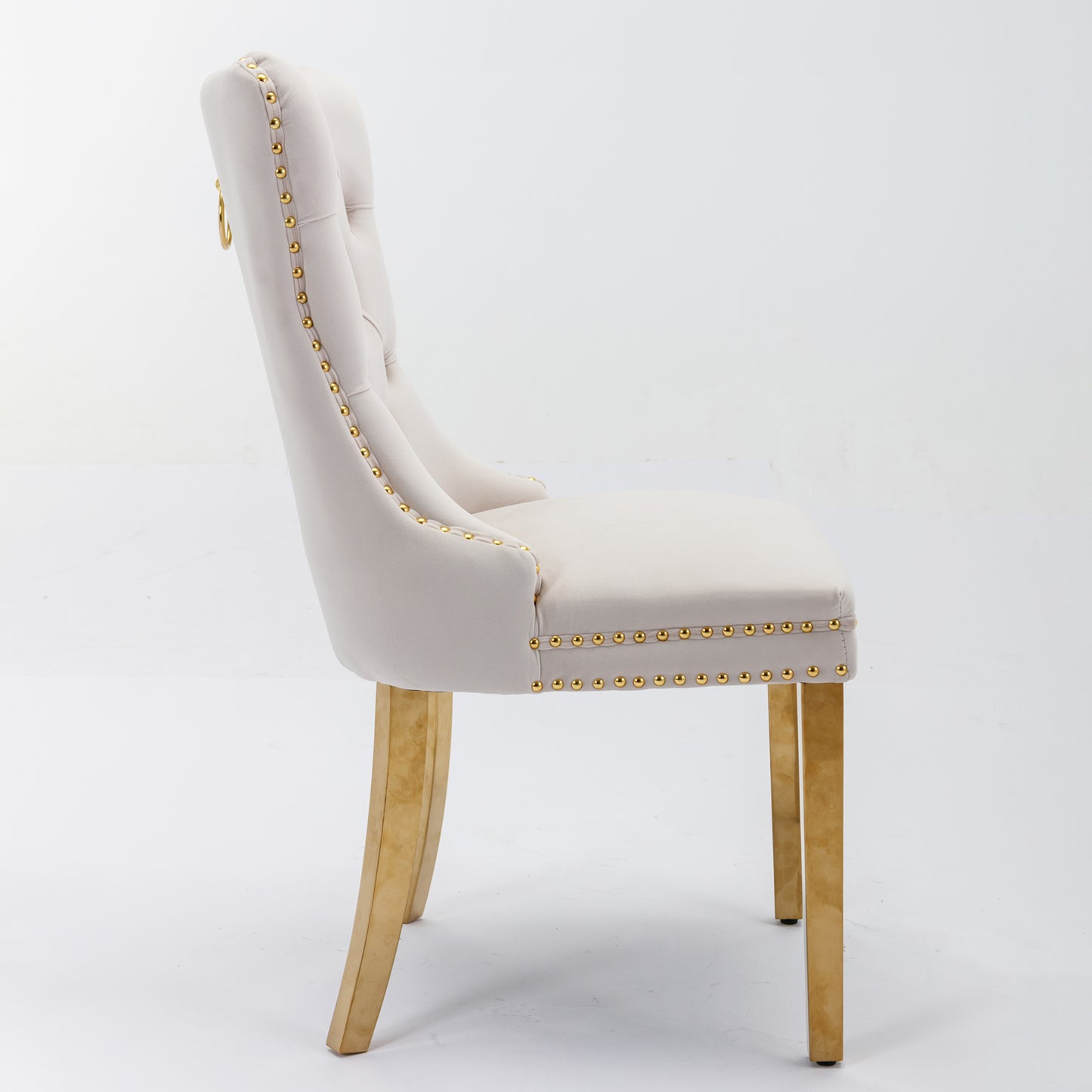 A&A Furniture,Nikki Collection Modern, High-end Tufted Solid Wood Contemporary Velvet Upholstered Dining Chair With Golden Stainless Steel Plating Legs,Nailhead Trim,Set Of 2, Biege And Gold