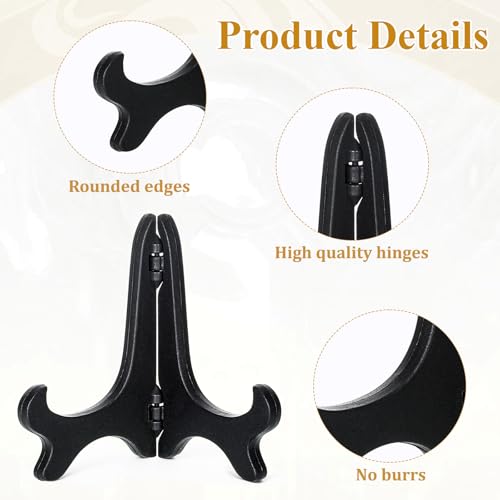 LXUEJIE 4" Easel Plate Holder, Black Wood-Like Plastic Display Stand Folding Small Plates Stand for Decorative Picture Fra...