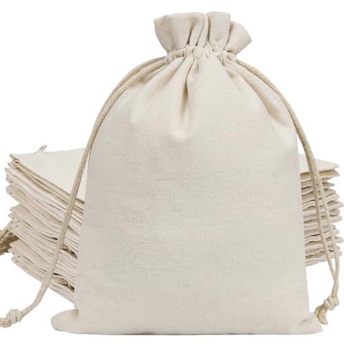 HRX Package 20pcs Cotton Canvas Bags 7x9 inches, Fabric Drawstring Gift Bags Pouches Sachet for Party Favors Craft DIY