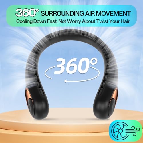 KIDEE Neck Fan, Portable Bladeless Neck Fans, Upgrade 360° Airflow, Super Quiet, 3 Speeds, 4000mAh Personal Wearable Neck ...