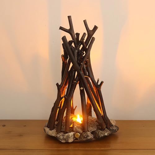 Lubocrat LED Night Light Wooden Campfire LED Dimmable Lamp with 3 Lighting Modes & Flame Sound, USB Powered Kids Nightligh...