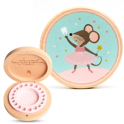 Little Shroomie Baby Tooth Keepsake Box – Wooden Beechwood Tooth Fairy Holder & Memory Capsule for First Tooth, Curl & Umb...