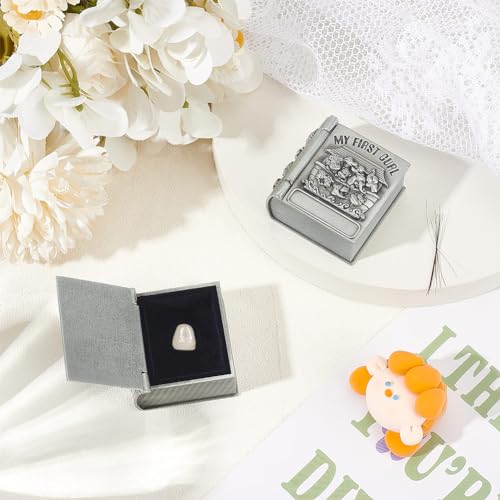 FINGERINSPIRE 2Pcs My First Curl and My First Tooth Keepsake Box Antique Silver Tooth Collection Organizer Holder My First...