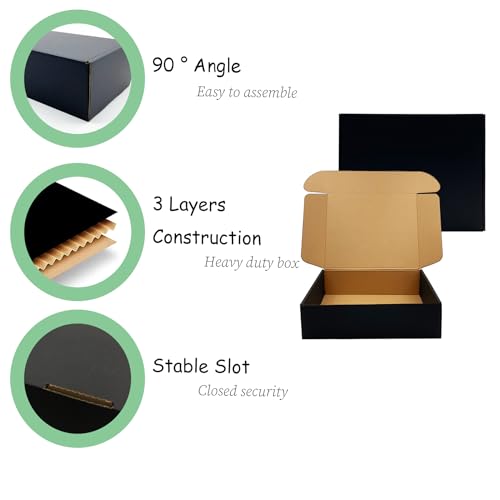 24 Pack 11x9x3 inch Black Shipping Boxes ，Cardboard Packaging Boxes for Mailing Shipping Corrugated Cardboard Boxes for Pa...